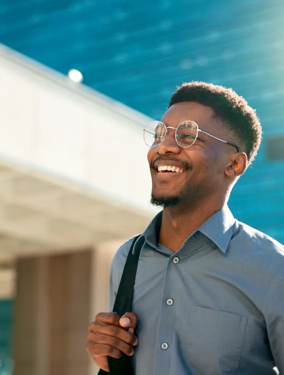 Happy fleet manager walking towards success
